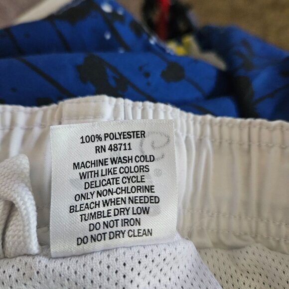 Wave Zone Mens M Blue/Yellow Drawstring Waist Swim Trunks Cargo Pockets Surf - Picture 8 of 8